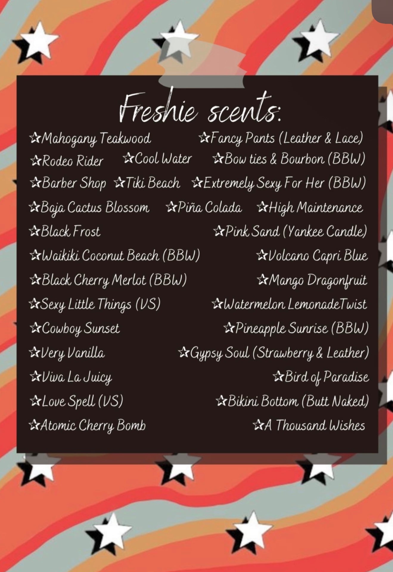FRESHIE SCENTS (Add to Notes in Checkout!)