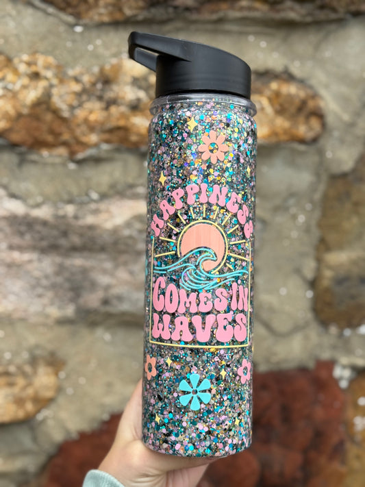 18oz Leak Proof “Happiness Comes In Waves” *Glows in the dark*