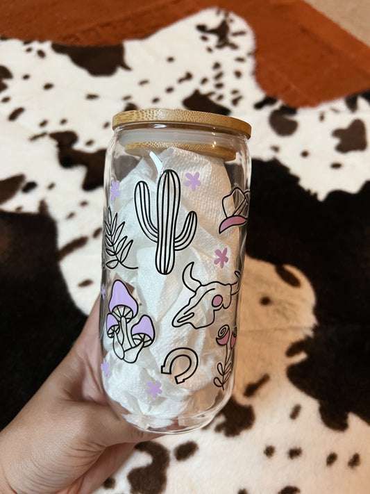 Boho Western 16 oz Glass Tumblr