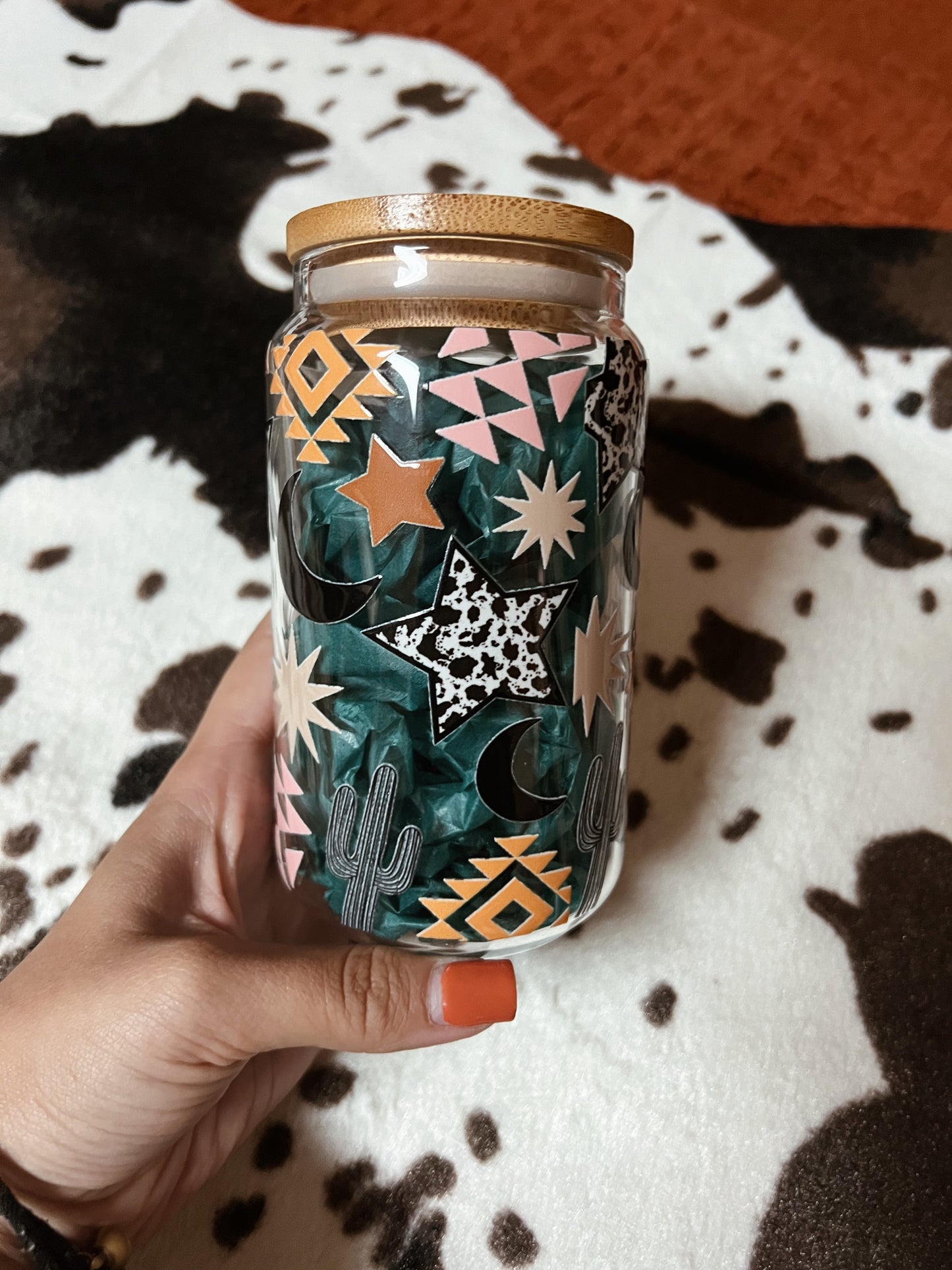 Cowgirl Aztec 16oz Glass Tumblr