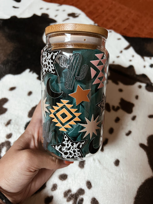 Cowgirl Aztec 16oz Glass Tumblr