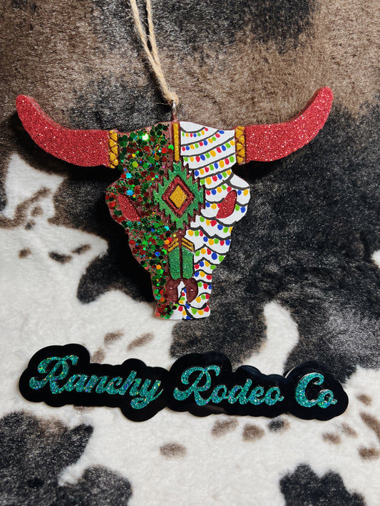 XL Christmas Bull Skull