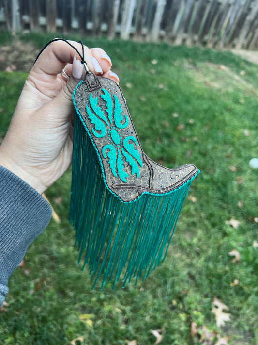 Turquoise Cowboy Boot W/ Fringe